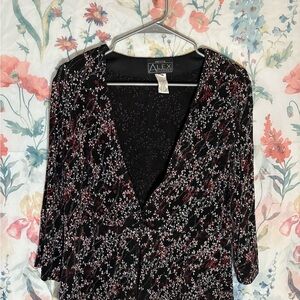 Vintage Alex Evenings Black and Red Floral Blouse